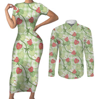 Anthurium Pikake Ti Leaf Palaka Couples Matching Short Sleeve Bodycon Dress and Long Sleeve Button Shirt Green Version LT01 Green - Polynesian Pride