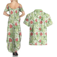Anthurium Pikake Ti Leaf Palaka Couples Matching Summer Maxi Dress and Hawaiian Shirt Green Version LT01 - Polynesian Pride