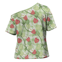 Anthurium Pikake Ti Leaf Palaka Cross Shoulder Shirt Green Version LT01 - Polynesian Pride