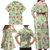 Anthurium Pikake Ti Leaf Palaka Family Matching Off Shoulder Maxi Dress and Hawaiian Shirt Green Version LT01 - Polynesian Pride