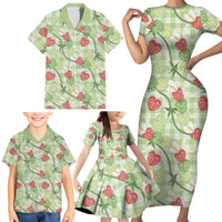Anthurium Pikake Ti Leaf Palaka Family Matching Short Sleeve Bodycon Dress and Hawaiian Shirt Green Version