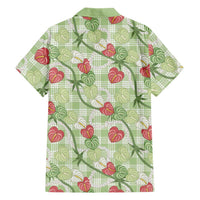 Anthurium Pikake Ti Leaf Palaka Family Matching Short Sleeve Bodycon Dress and Hawaiian Shirt Green Version