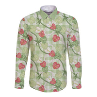 Anthurium Pikake Ti Leaf Palaka Long Sleeve Button Shirt Green Version LT01 Unisex Green - Polynesian Pride