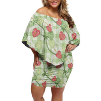 Anthurium Pikake Ti Leaf Palaka Off Shoulder Short Dress Green Version