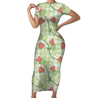Anthurium Pikake Ti Leaf Palaka Short Sleeve Bodycon Dress Green Version LT01 Long Dress Green - Polynesian Pride