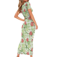 Anthurium Pikake Ti Leaf Palaka Short Sleeve Bodycon Dress Green Version LT01 - Polynesian Pride