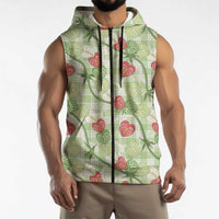 Anthurium Pikake Ti Leaf Palaka Sleeveless Zip Hoodie Green Version LT01 - Polynesian Pride
