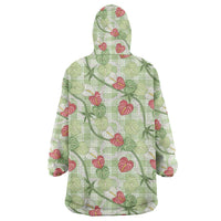 Anthurium Pikake Ti Leaf Palaka Wearable Blanket Hoodie Green Version LT01 - Polynesian Pride