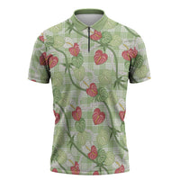 Anthurium Pikake Ti Leaf Palaka Zipper Polo Shirt Green Version LT01 Green - Polynesian Pride