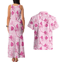 Anthurium Pikake Ti Leaf Palaka Couples Matching Tank Maxi Dress and Hawaiian Shirt Pink Version LT01 - Polynesian Pride
