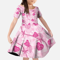 Anthurium Pikake Ti Leaf Palaka Family Matching Off Shoulder Maxi Dress and Hawaiian Shirt Pink Version LT01 Daughter's Dress Pink - Polynesian Pride