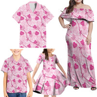 Anthurium Pikake Ti Leaf Palaka Family Matching Off Shoulder Maxi Dress and Hawaiian Shirt Pink Version LT01 - Polynesian Pride