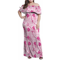 Anthurium Pikake Ti Leaf Palaka Family Matching Off Shoulder Maxi Dress and Hawaiian Shirt Pink Version LT01 Mom's Dress Pink - Polynesian Pride