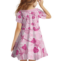 Anthurium Pikake Ti Leaf Palaka Family Matching Short Sleeve Bodycon Dress and Hawaiian Shirt Pink Version