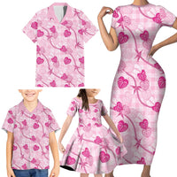 Anthurium Pikake Ti Leaf Palaka Family Matching Short Sleeve Bodycon Dress and Hawaiian Shirt Pink Version