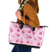 Anthurium Pikake Ti Leaf Palaka Leather Tote Bag Pink Version LT01 Pink - Polynesian Pride