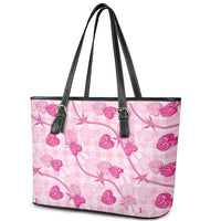 Anthurium Pikake Ti Leaf Palaka Leather Tote Bag Pink Version LT01 - Polynesian Pride