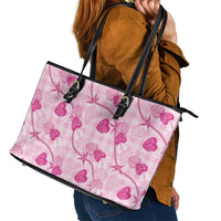 Anthurium Pikake Ti Leaf Palaka Leather Tote Bag Pink Version LT01 - Polynesian Pride