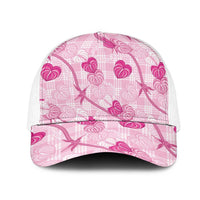 Anthurium Pikake Ti Leaf Palaka Mesh Trucker Cap Pink Version LT01 One Size White Pink - Polynesian Pride