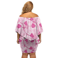 Anthurium Pikake Ti Leaf Palaka Off Shoulder Short Dress Pink Version