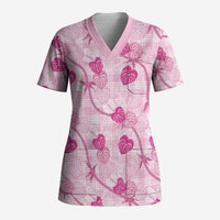Anthurium Pikake Ti Leaf Palaka Scrub Top Pink Version LT01 Adult Pink - Polynesian Pride