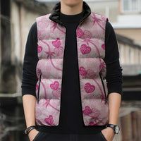 Anthurium Pikake Ti Leaf Palaka Sleeveless Puffer Jacket Pink Version LT01 - Polynesian Pride