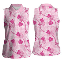 Anthurium Pikake Ti Leaf Palaka Women Sleeveless Polo Shirt Pink Version LT01 - Polynesian Pride