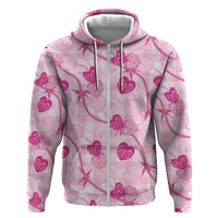 Anthurium Pikake Ti Leaf Palaka Zip Hoodie Pink Version LT01 Zip Hoodie Pink - Polynesian Pride