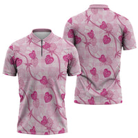 Anthurium Pikake Ti Leaf Palaka Zipper Polo Shirt Pink Version LT01 - Polynesian Pride