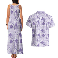 Anthurium Pikake Ti Leaf Palaka Couples Matching Tank Maxi Dress and Hawaiian Shirt Purple Version LT01 - Polynesian Pride