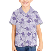 Anthurium Pikake Ti Leaf Palaka Family Matching Mermaid Dress and Hawaiian Shirt Purple Version