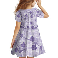 Anthurium Pikake Ti Leaf Palaka Family Matching Off The Shoulder Long Sleeve Dress and Hawaiian Shirt Purple Version