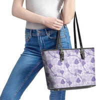 Anthurium Pikake Ti Leaf Palaka Leather Tote Bag Purple Version LT01 - Polynesian Pride