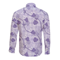 Anthurium Pikake Ti Leaf Palaka Long Sleeve Button Shirt Purple Version LT01 - Polynesian Pride