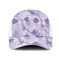 Anthurium Pikake Ti Leaf Palaka Mesh Trucker Cap Purple Version LT01 One Size White Purple - Polynesian Pride