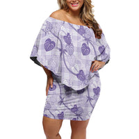 Anthurium Pikake Ti Leaf Palaka Off Shoulder Short Dress Purple Version