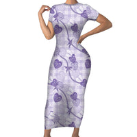 Anthurium Pikake Ti Leaf Palaka Short Sleeve Bodycon Dress Purple Version LT01 Long Dress Purple - Polynesian Pride