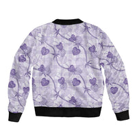 Anthurium Pikake Ti Leaf Palaka Sleeve Zip Bomber Jacket Purple Version LT01 - Polynesian Pride