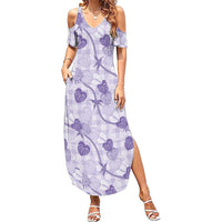Anthurium Pikake Ti Leaf Palaka Summer Maxi Dress Purple Version LT01 Women Purple - Polynesian Pride
