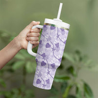 Anthurium Pikake Ti Leaf Palaka Tumbler With Handle Purple Version LT01 - Polynesian Pride