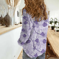 Anthurium Pikake Ti Leaf Palaka Women Casual Shirt Purple Version LT01 - Polynesian Pride