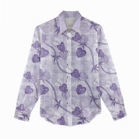 Anthurium Pikake Ti Leaf Palaka Women Casual Shirt Purple Version LT01 - Polynesian Pride