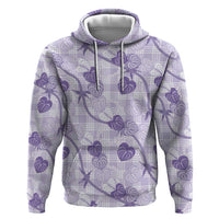 Anthurium Pikake Ti Leaf Palaka Zip Hoodie Purple Version LT01 Pullover Hoodie Purple - Polynesian Pride