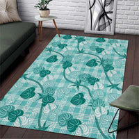 Anthurium Pikake Ti Leaf Palaka Area Rug Turquoise Version