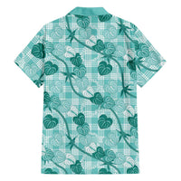 Anthurium Pikake Ti Leaf Palaka Family Matching Off Shoulder Maxi Dress and Hawaiian Shirt Turquoise Version LT01 - Polynesian Pride