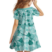 Anthurium Pikake Ti Leaf Palaka Family Matching Summer Maxi Dress and Hawaiian Shirt Turquoise Version LT01 - Polynesian Pride