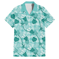 Anthurium Pikake Ti Leaf Palaka Family Matching Summer Maxi Dress and Hawaiian Shirt Turquoise Version LT01 Dad's Shirt - Short Sleeve Turquoise - Polynesian Pride