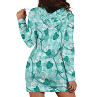 Anthurium Pikake Ti Leaf Palaka Hoodie Dress Turquoise Version LT01 - Polynesian Pride