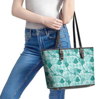 Anthurium Pikake Ti Leaf Palaka Leather Tote Bag Turquoise Version LT01 - Polynesian Pride