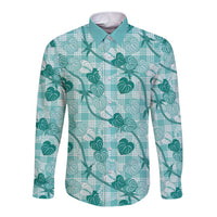 Anthurium Pikake Ti Leaf Palaka Long Sleeve Button Shirt Turquoise Version LT01 Unisex Turquoise - Polynesian Pride